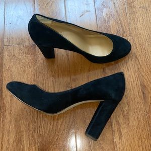 J. Crew Pumps Black Leather Suede Almond Toe 4" Heel